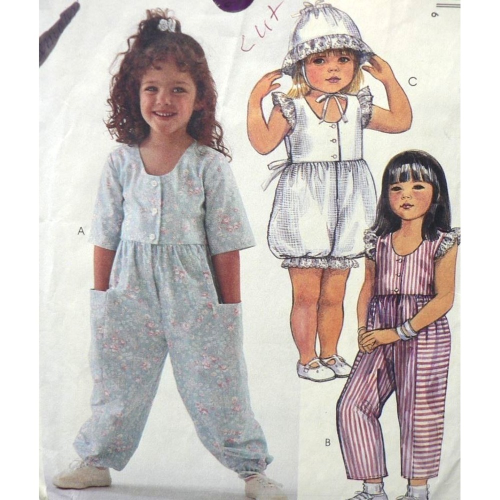 Vintage McCall's Sewing Pattern 4136 Girls Jumpsuit Romper & Bonnet Medium 3-4